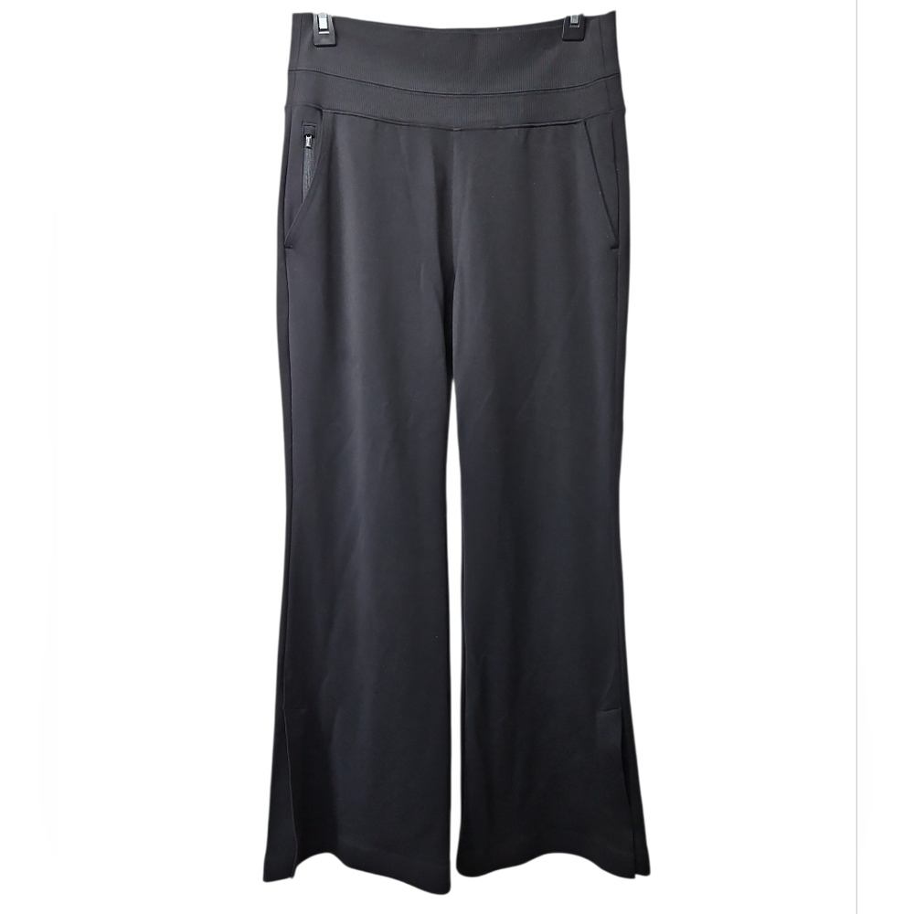 Athleta Black High Rise Wide Leg Pants Slit Hems Sz Small Womens